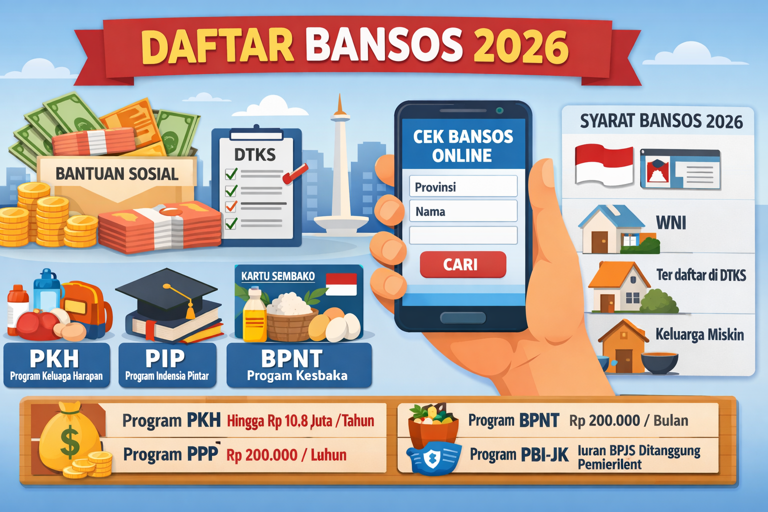 Daftar Bansos 2026 Lengkap Jenis Bantuan, Nominal Terbaru, Syarat, dan Cara Cek Penerima via HP